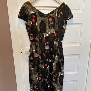 Rachel Comey Black and Pink Floral Midi Dress